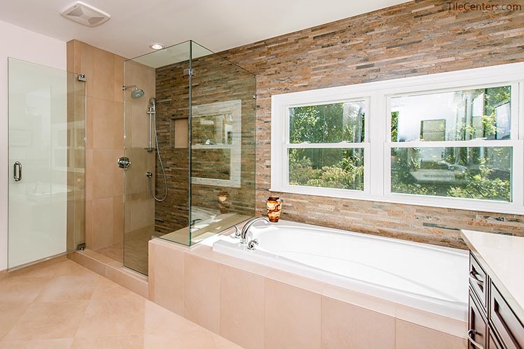Transitional Style Shower and Bathtub