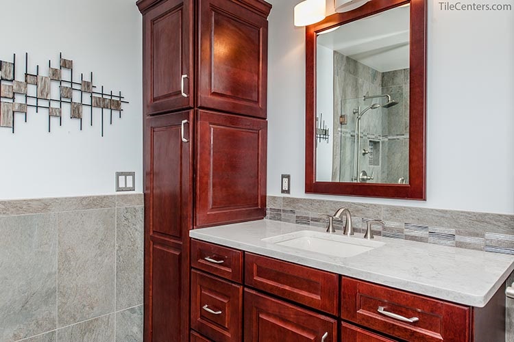 Red Brown Bathroom Vanity with Extra Cabinets
