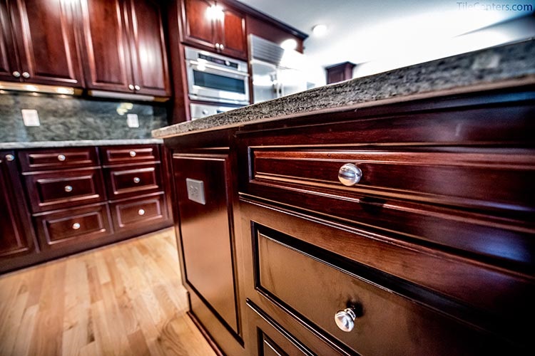 Red Brown Kitchen Cabinet Close Up