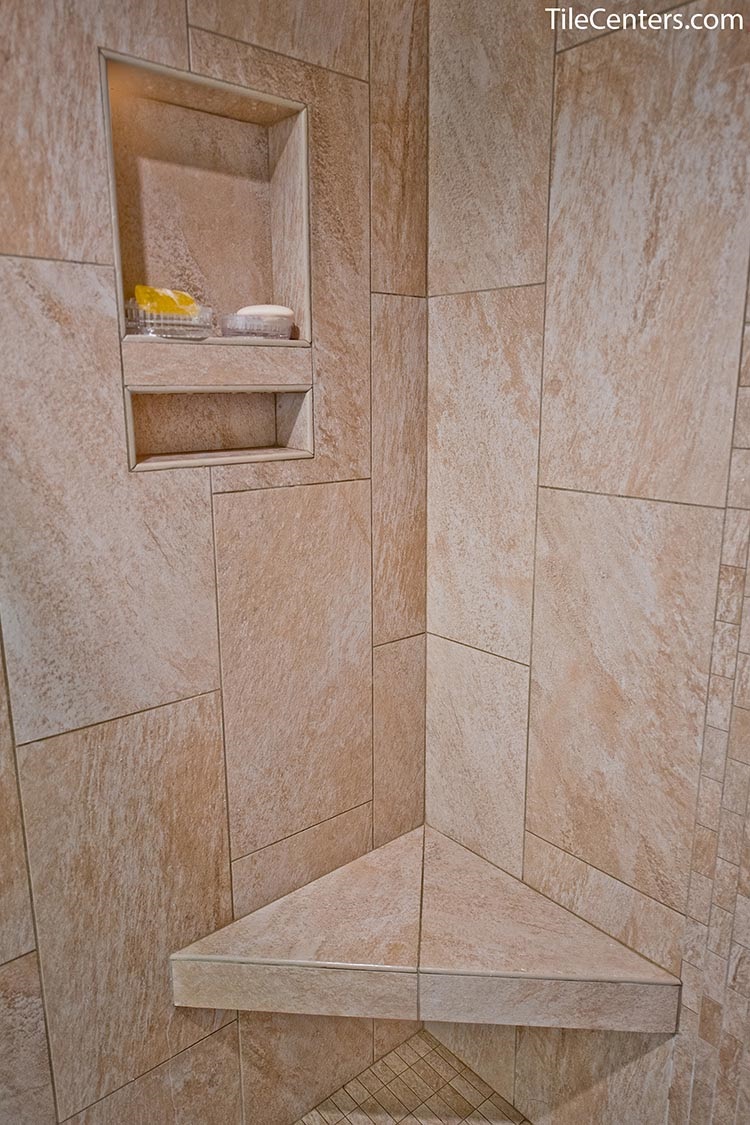 Functional shower remodeling with shower bench and shower niche - Potomac, MD 20854