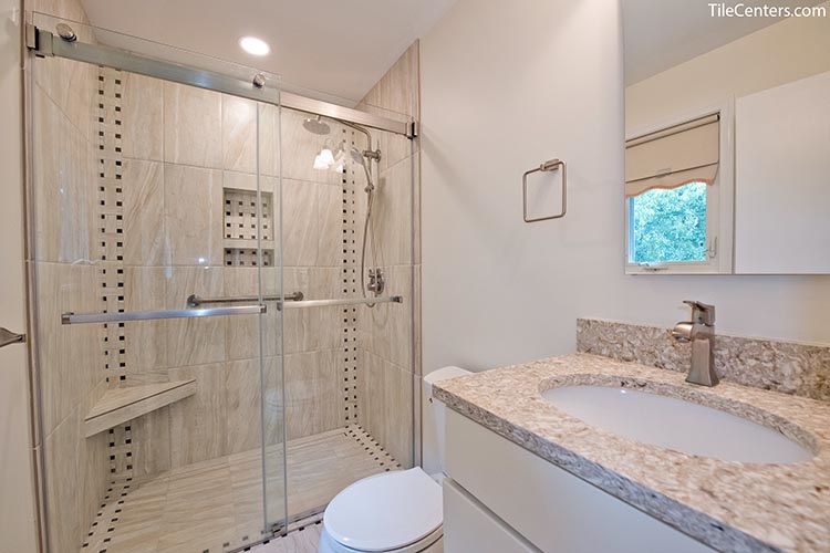 Natural style beige color shower with glass door - Brookeville, MD 20833