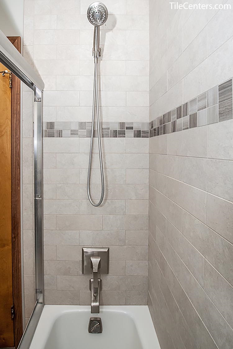 Grey Tile Modern Shower with Tub