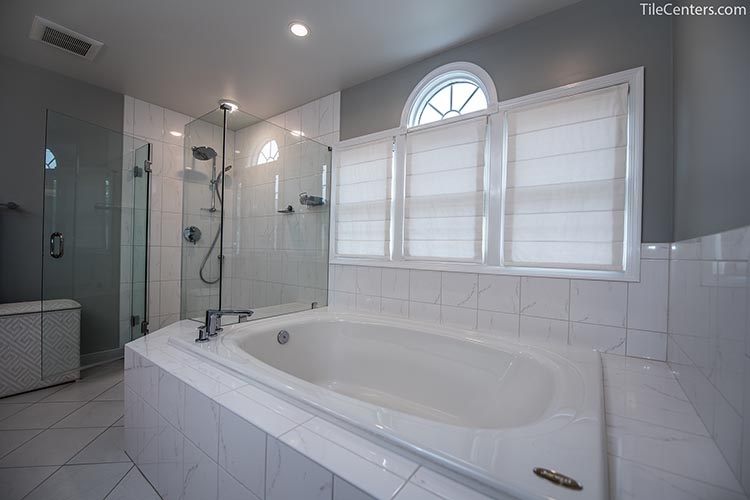 White Tile Master Bathroom Bathtub