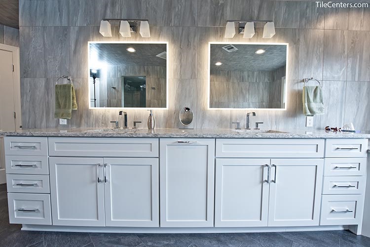 White Bathroom Cabinet Vanity with Backlit Mirror