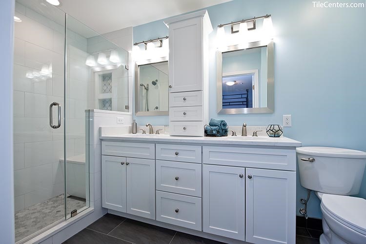 White Bathroom Vanity with Extra Cabinets
