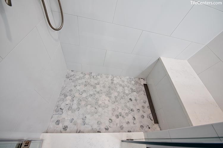 Hexagon Natural Stone Deco Shower Floor with Seat
