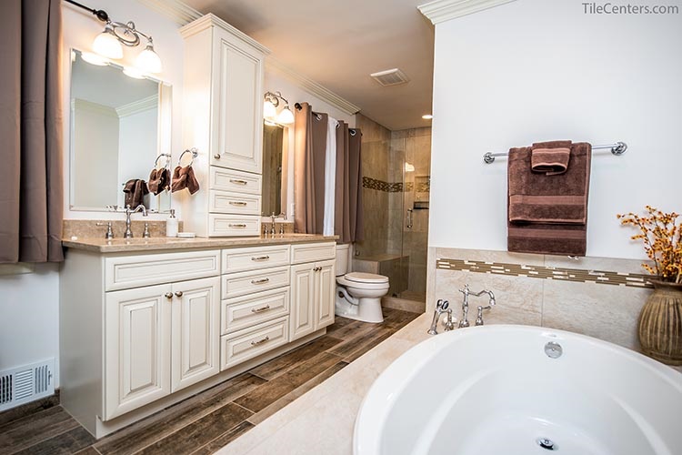 Traditional Bathroom Remodel with Brown and Gold Accents