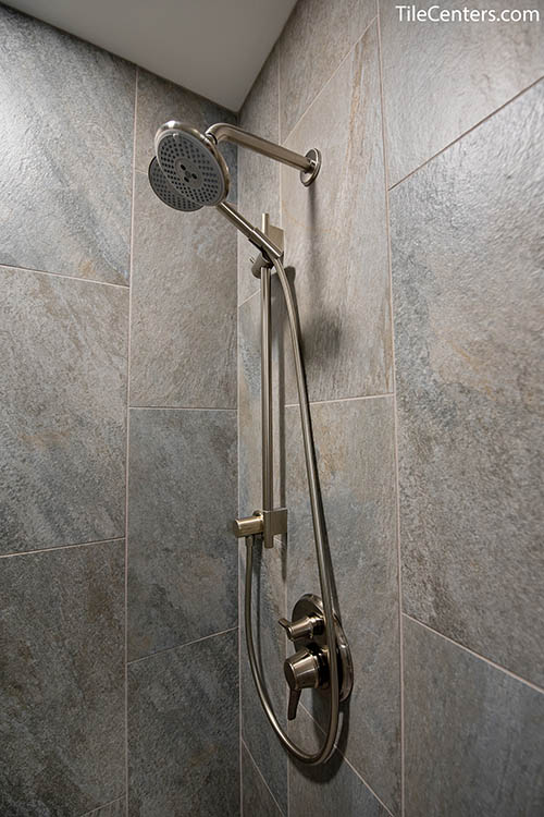 Brushed Nickel Shower Faucet Up Close