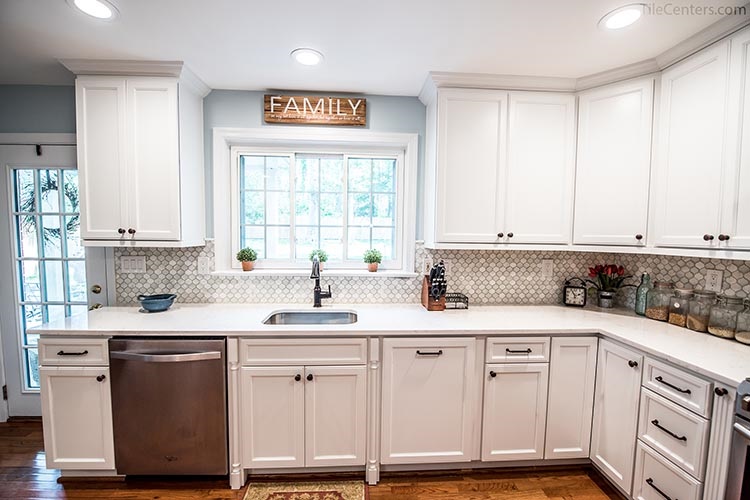Clean design kitchen remodel with white Maple kitchen cabinets