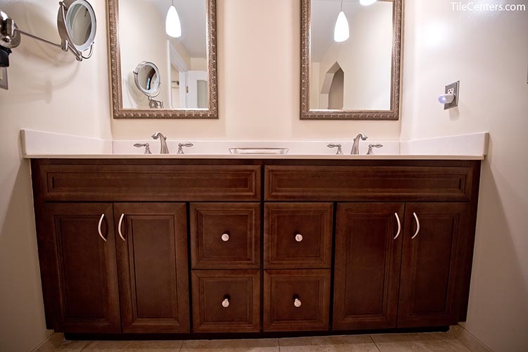 Traditional Bathroom Remodel with Brown Cabinets