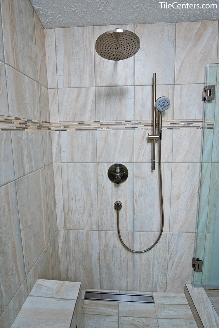 Transitional White Tile Shower