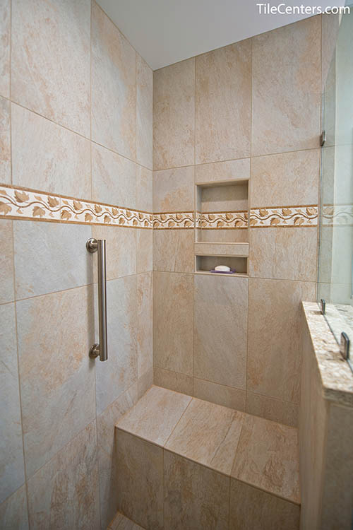 Traditional Light Beige Bathroom Shower Tile with Seat