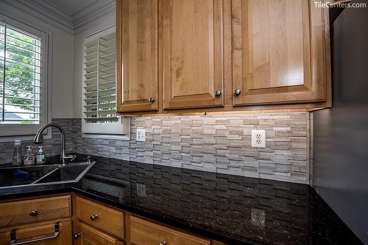 Grey textured kitchen backsplash tile