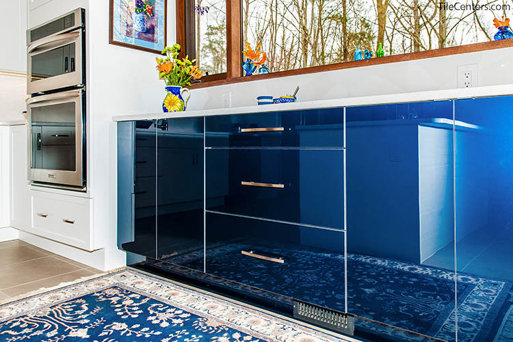 Blue Mirror Kitchen Cabinets Up Close