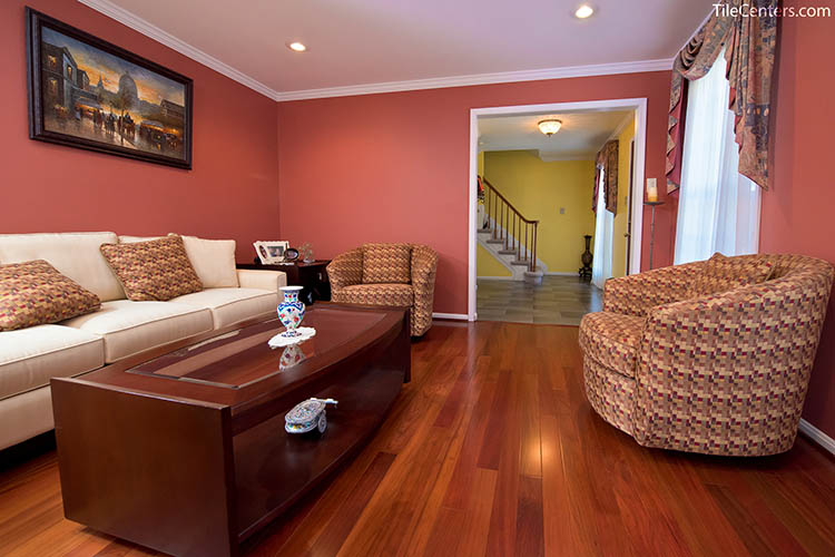 Living Room Brazilian Cherry Hardwood Floor Installation