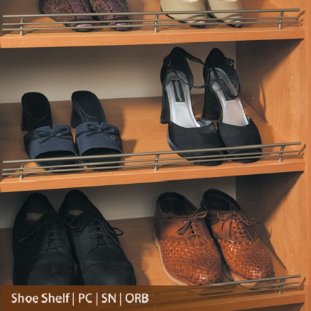 Tilted reach-in shoe rack in closet