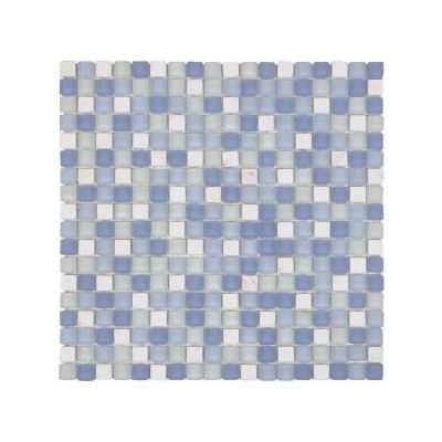 White Marble/Blue Matte Glass Mosaic 5/8"x 5/8"