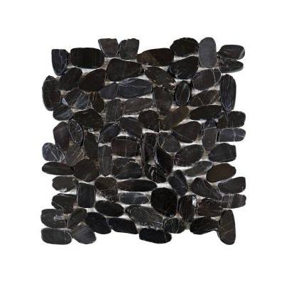 Black Sliced Polished Pebble Interlocking Mosaic
